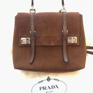 Prada suede leather cacao bag  💯 authentic